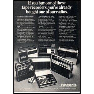 1972 Panasonic Portable Cassette Tape Recorder Vintage Print Ad 70s Wall Art